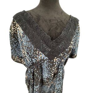 Elle Y2K Empire Waist Babydoll Top Womens Size XL‎ Lace Trim Stretch Slinky Vtg